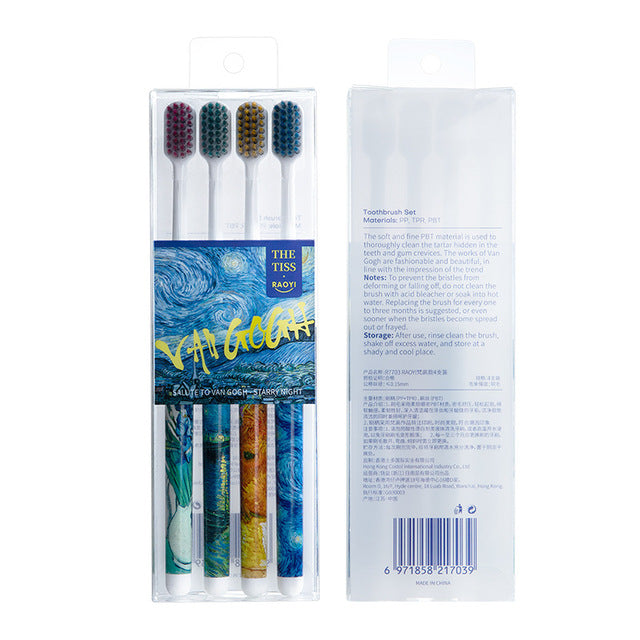 Van Gogh Star Print Wide Head Toothbrush - 4 Pack