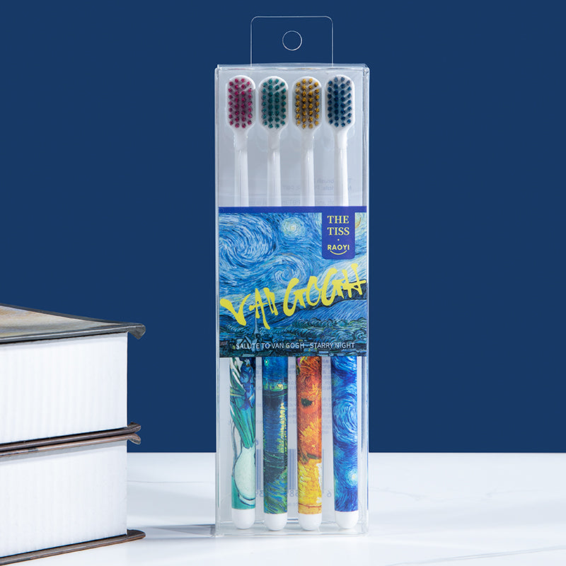 Van Gogh Star Print Wide Head Toothbrush - 4 Pack