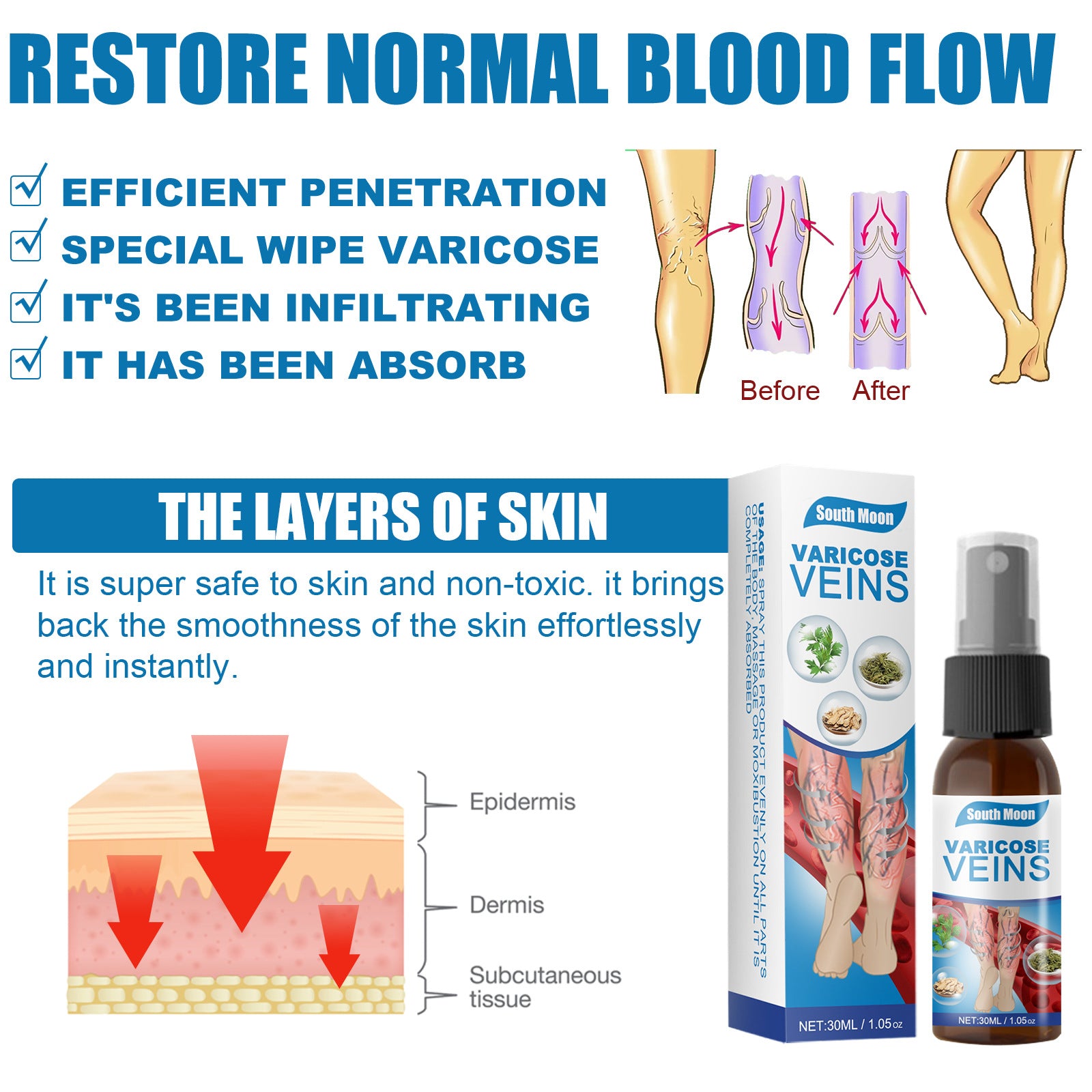 South Moon Vein Massage Spray for Smooth Legs